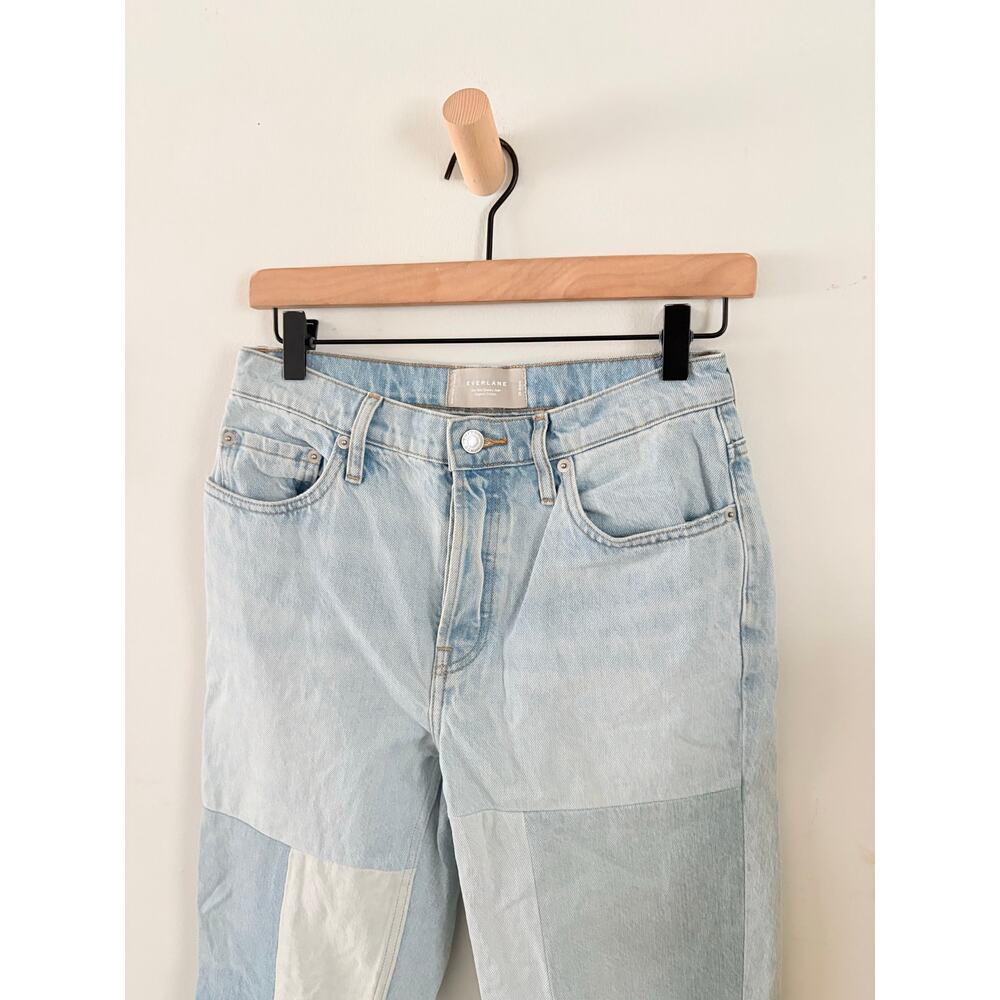 Everlane The 90s Cheeky Mended Jeans Size 26 Patchwork Indigo Crop Raw Hem - Picture 5 of 11
